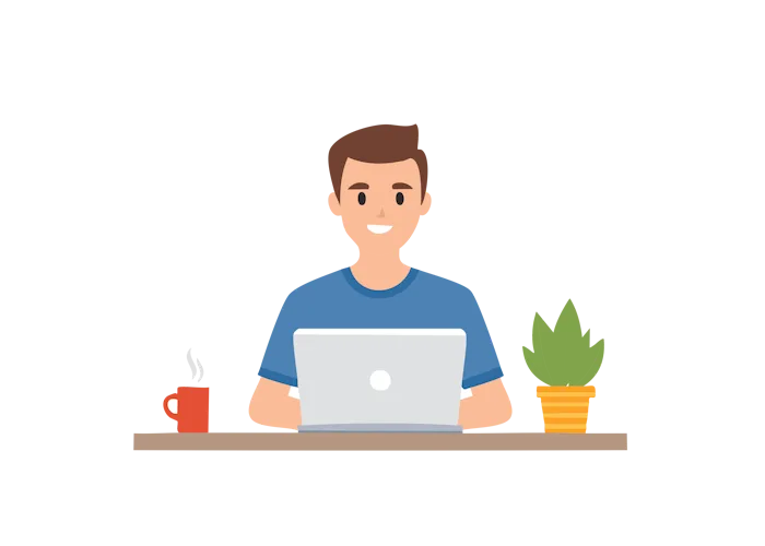 Illustration of IT professional working at desk